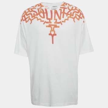 Pre Owned Marcelo Burlon White Graffiti Wings Print Cotton T-Shirt L