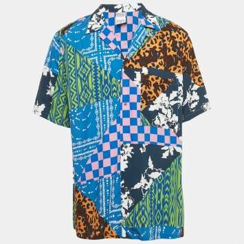 Pre Owned Marcelo Burlon Multicolor Printed Viscose Button Front Shirt L