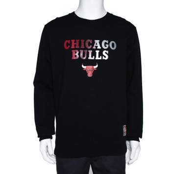 مملوكة مسبقًا Marcelo Burlon X NBA Black Chicago Bulls Print Cotton Sweatshirt M