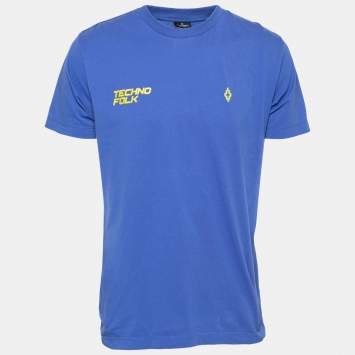 Pre Owned Marcelo Burlon Blue Cotton Printed Crew Neck T-Shirt S