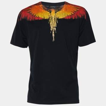 Pre Owned Marcelo Burlon Black Glitch Wings Printed Cotton Knit T-Shirt M
