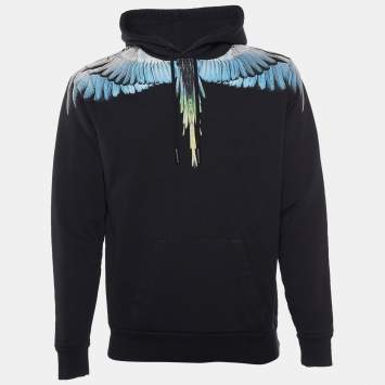 مملوكة مسبقًا Marcelo Burlon Black Wings Printed Cotton Knit Oversized Hoodie S