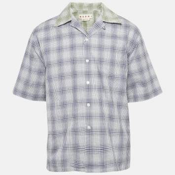 Pre Owned Marni Blue Plaid Cotton Short Sleeve Shirt M