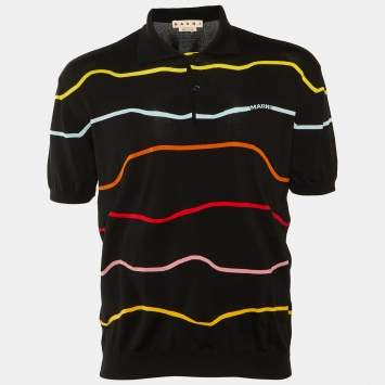 مملوكة مسبقًا Marni Black Wave Cotton Knit Polo T-Shirt M