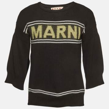 Pre Owned Marni Black Knit Logo Intarsia Jumper M
