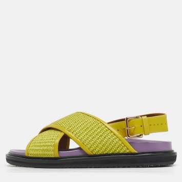 Pre Owned Marni Yellow Raffia Fussbett Flat Sandals Size 41