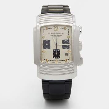 Pre Owned Mauboussin Silver Stainless Steel Rubber Fouga R.05390 Men's Wristwatch 32.50 mm