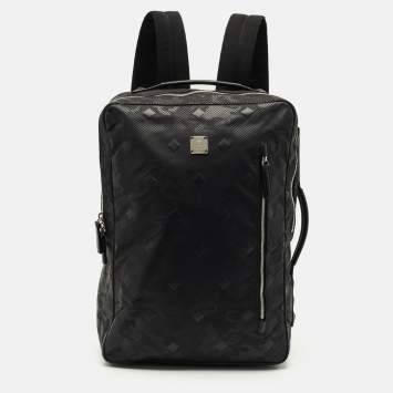 Pre Owned MCM Black Camouflage Textured Nylon Medium Dieter Backpack