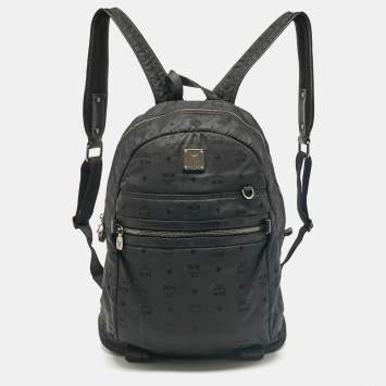 Pre Owned MCM Black Visetos Nylon Stark Backpack