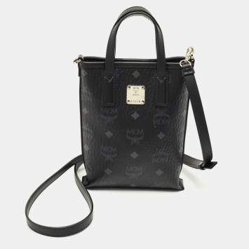 Pre Owned MCM Black Visetos Coated Canvas Mini Essential Crossbody Bag