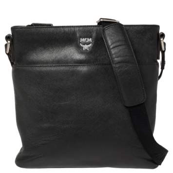 Pre Owned MCM Black Saffiano Leather Messenger Bag