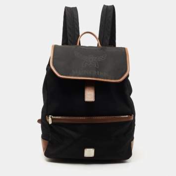 Pre Owned MCM Black/Brown Nylon and Leather Backpack