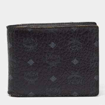 Pre Owned MCM Black Visetos Coated Canvas Bifold Compact Wallet