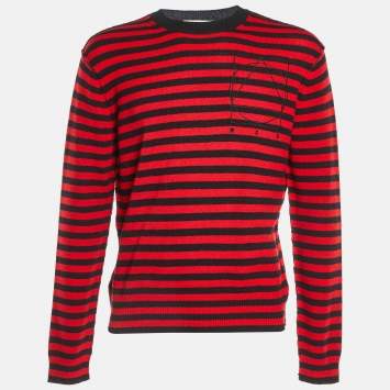 Pre Owned McQ by Alexander McQueen Red Striped Wool Knit Sweater M 