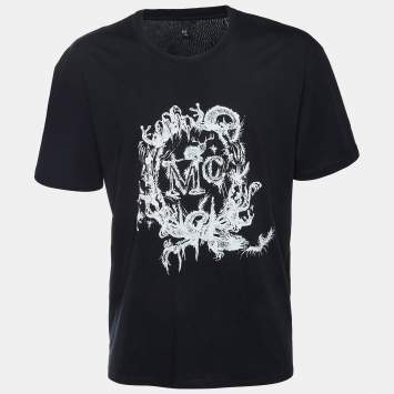 Pre Owned McQ by Alexander McQueen Black Logo Wreath Print Cotton Crew Neck T-Shirt XXL