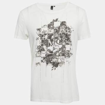 Pre Owned Mcq by Alexander McQueen White Printed Jersey Short Sleeve T-Shirt L