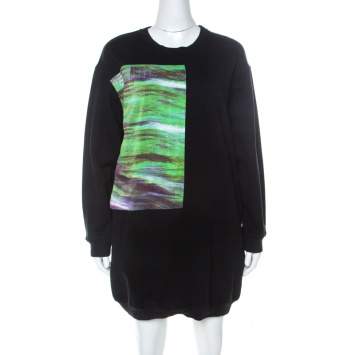 Pre Owned McQ by Alexander McQueen Black Abstract Print Cotton Sweatshirt Dress L