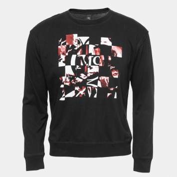 Pre Owned McQ by Alexander McQueen Black Printed Cotton Knit Crew Neck T-Shirt S