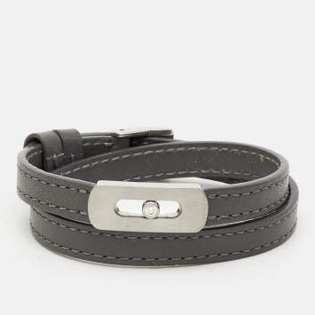 Pre Owned Messika My Move Leather Diamond Titanium Bracelet