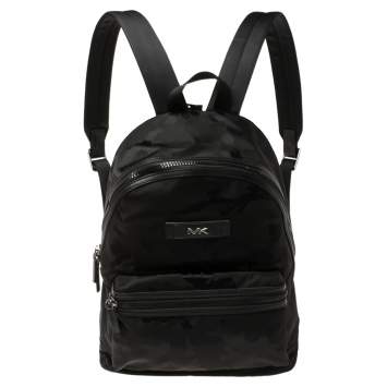 Pre Owned Michael Kors Black Camouflage Nylon and Leather Kent Backpack 