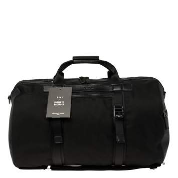 Pre Owned Michael Kors Black Nylon and Leather Kent Sport Convertible Backpack to Duffel Bag