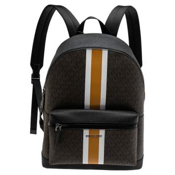 Pre Owned Michael Kors Brown/Black Signature Coated Canvas Cooper Backpack