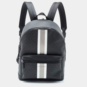 Pre Owned Michael Kors Black Signature Coated Canvas Striped Cooper Backpack