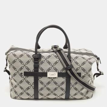 Pre Owned Michael Kors Black/Grey Canvas Logo Jacquard Henry Empire Duffel Bag