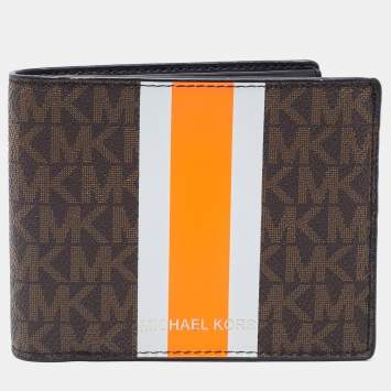 Pre Owned Michael Kors Brown/Orange Signature Coated Canvas Gifting Bifold Wallet