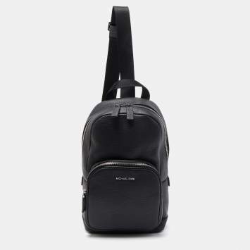 Pre Owned Michael Kors Black Leather Commuter Sling Bag