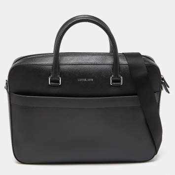 Pre Owned Michael Kors Black Leather Cooper Double Zip Casual Briefcase