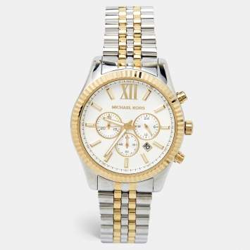 Pre Owned Michael Kors White Two-Tone Stainless Steel Lexington MK8344 Men's Wristwatch 45 mm