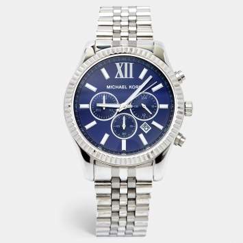 Pre Owned Michael Kors Blue Stainless Steel Lexington MK8280 Men's Wristwatch 45 mm 