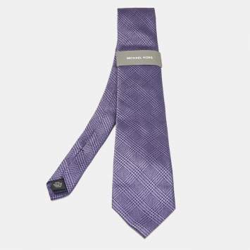 Pre Owned Michael Kors Purple Kai Checks Silk Tie 