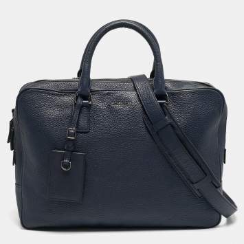 Pre Owned Michael Kors Russel Navy Blue Leather Briefcase