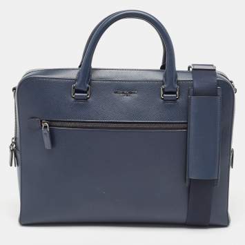 Pre Owned Michael Kors Navy Blue Leather Briefcase