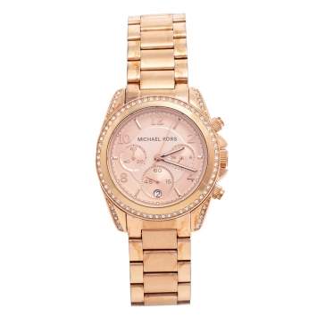 Pre Owned Michael Kors Champagne Rose Gold Plated Blair MK5263 Women's Wristwatch 39 mm