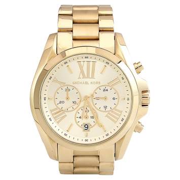 Pre Owned Michael Kors Yellow Gold Plated Stainless Steel Bradshaw MK5605 Men's Wristwatch 43 mm