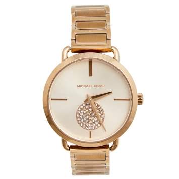 Pre Owned Michael Kors Champagne Rose Gold Plated Stainless Steel Portia MK3640 Women's Wristwatch 36 mm
