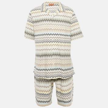 Pre Owned Missoni Multicolor Zig-Zag Knit Shirt & Short Set XXL