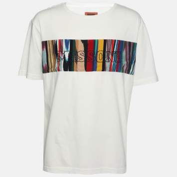 Pre Owned Missoni White Cotton Logo Embroidered T-Shirt XL