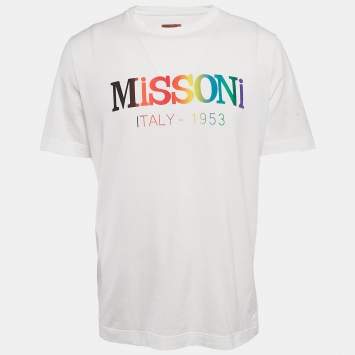 Pre Owned Missoni White Logo Print Cotton Crew Neck T-Shirt M