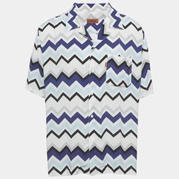 Pre Owned Missoni White Zig Zag Print Crepe Short Sleeve Bowling T-Shirt XXL 