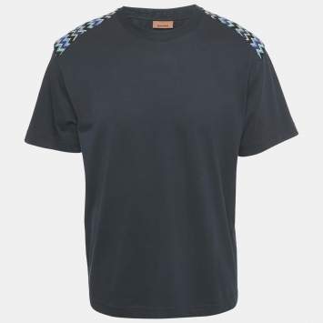 Pre Owned Missoni Navy Blue Zig Zag Detail Cotton T-Shirt S
