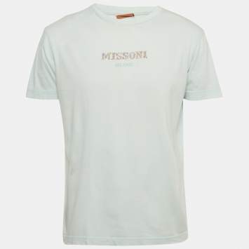 Pre Owned Missoni Blue Logo Embroidered Jersey T-Shirt M