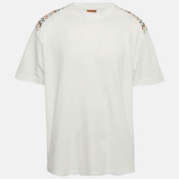 Pre Owned Missoni White Zig Zag Trim Jersey Crewneck T-Shirt XL