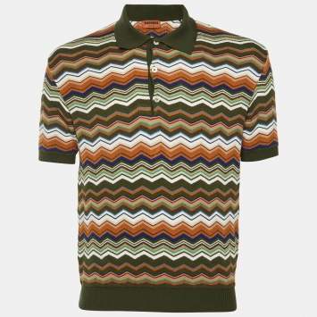 مملوكة مسبقًا Missoni Olive Green Chevron Knit Polo T-Shirt M