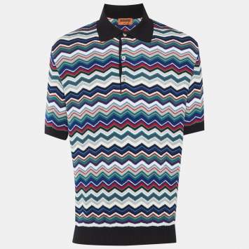 Pre Owned Missoni Multicolor Chevron Knit Polo T-Shirt M