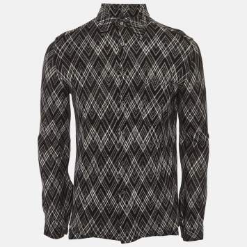 Pre Owned Missoni Monochrome Geometric Pattern Knit Long Sleeve Shirt S 