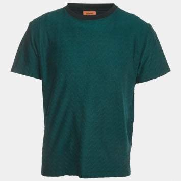 Pre Owned Missoni Green Chevron Jacquard Knit Crewneck T-Shirt L